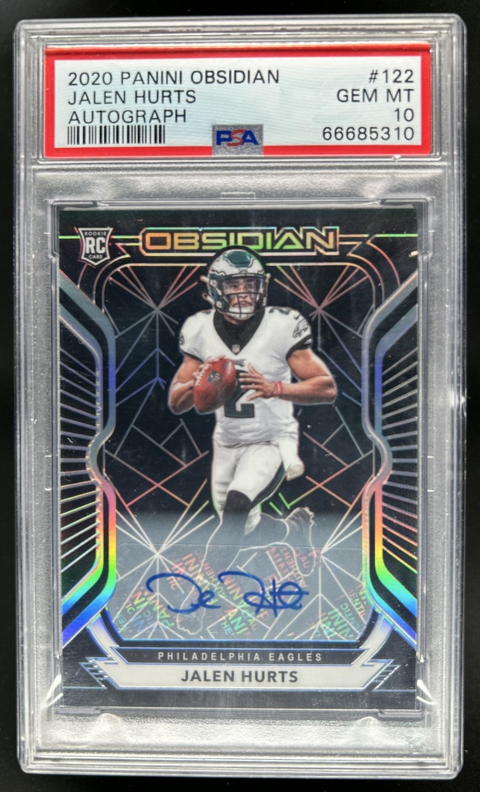 2020 Panini Obsidian Jalen Hurts Rookie RC Auto Autograph #/150 Eagles PSA 10