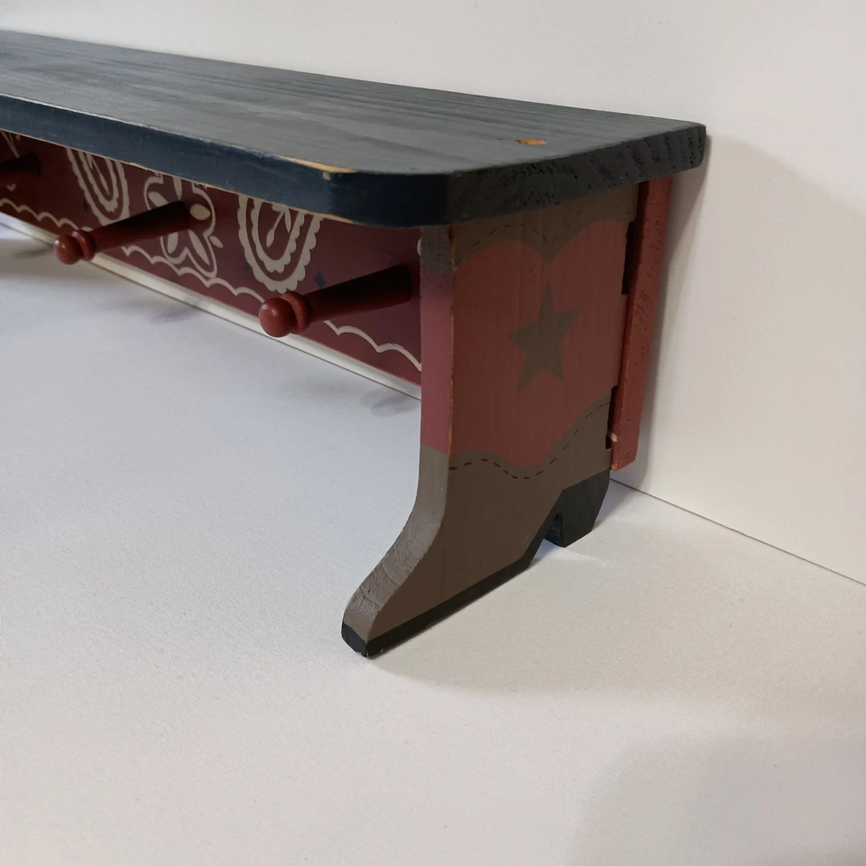 Wall Shelf Country Western Cowboy Boots And Star Theme 3 Peg Rack Decorative  - Image 4 of 4