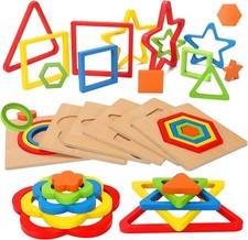 Toddler Puzzles Montessori Toy Wooden Shape Sorting Puzzle Sensory Toy Toddler A