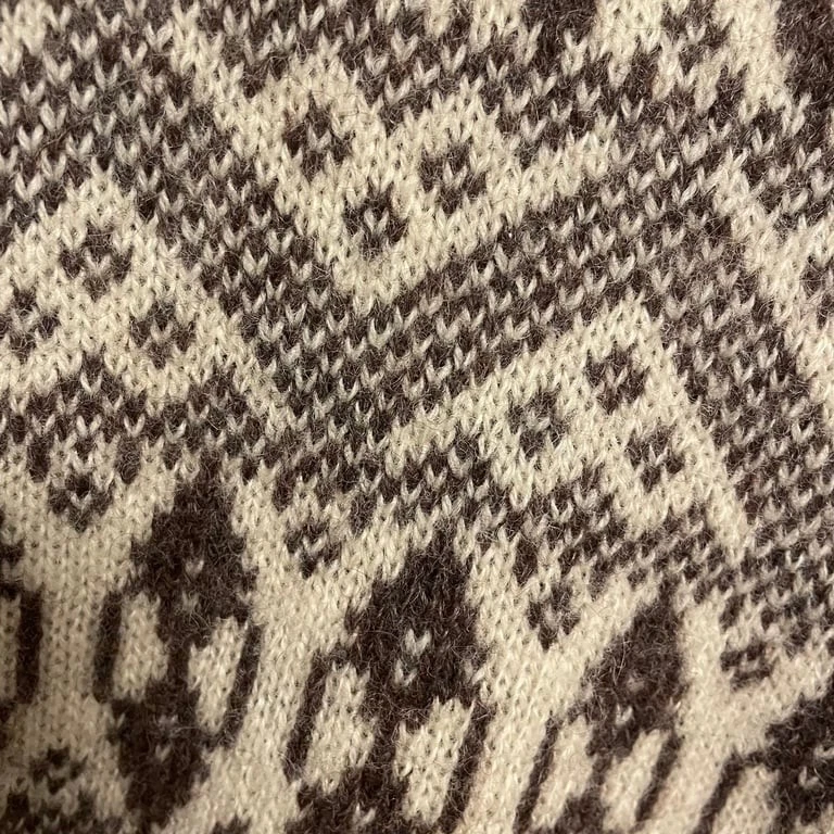 Винтажный Henry Grethel 100% Шетландская шерсть свитер мужской абстрактный коричневый слоновой кости - Изображение 2 из 4