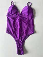 Size M - Shiny Purple One Piece High Leg Swimsuit - Brazilian Beachwear
