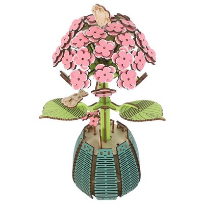 Flower Building Toy Set Puzzle Desktop Potted Hydrangea Kit 3d Wood Model
