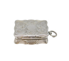 Victorian Sterling Silver Floral Pattern Vinaigrette Antique 1868 Birmingham