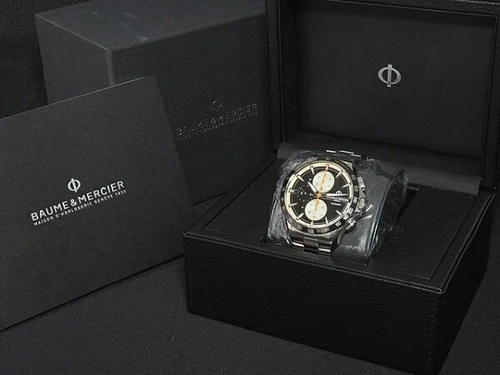 Baume Mercier Clifton Club Chronograph Moa10435 AT SS Black Dial 44mm Grade A   