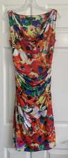 Lauren Ralph Lauren Dress Womens 6 Red Floral Ruched Sleeveless Knee Length