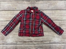 Crazy 8 Girls 5/6 Red, Navy, And White Plaid Zip Up Jacket With Pockets
