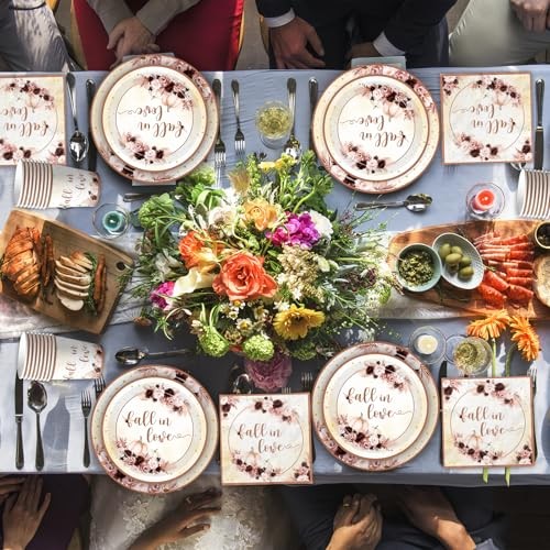  80pcs Fall Place Setting, Includes Disposable Tableware with Burgundy Flowers 