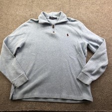 Polo Ralph Lauren Sweater Mens Large Blue 1/4 Zip Mock Neck Knit Pullover Pony