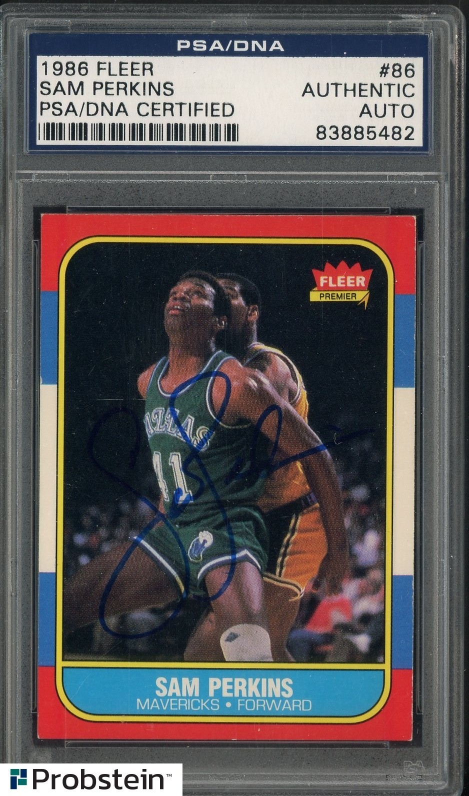 Sam Perkins Signed 1986-87 Fleer Basketball #86 RC Rookie PSA/DNA AUTO view 1