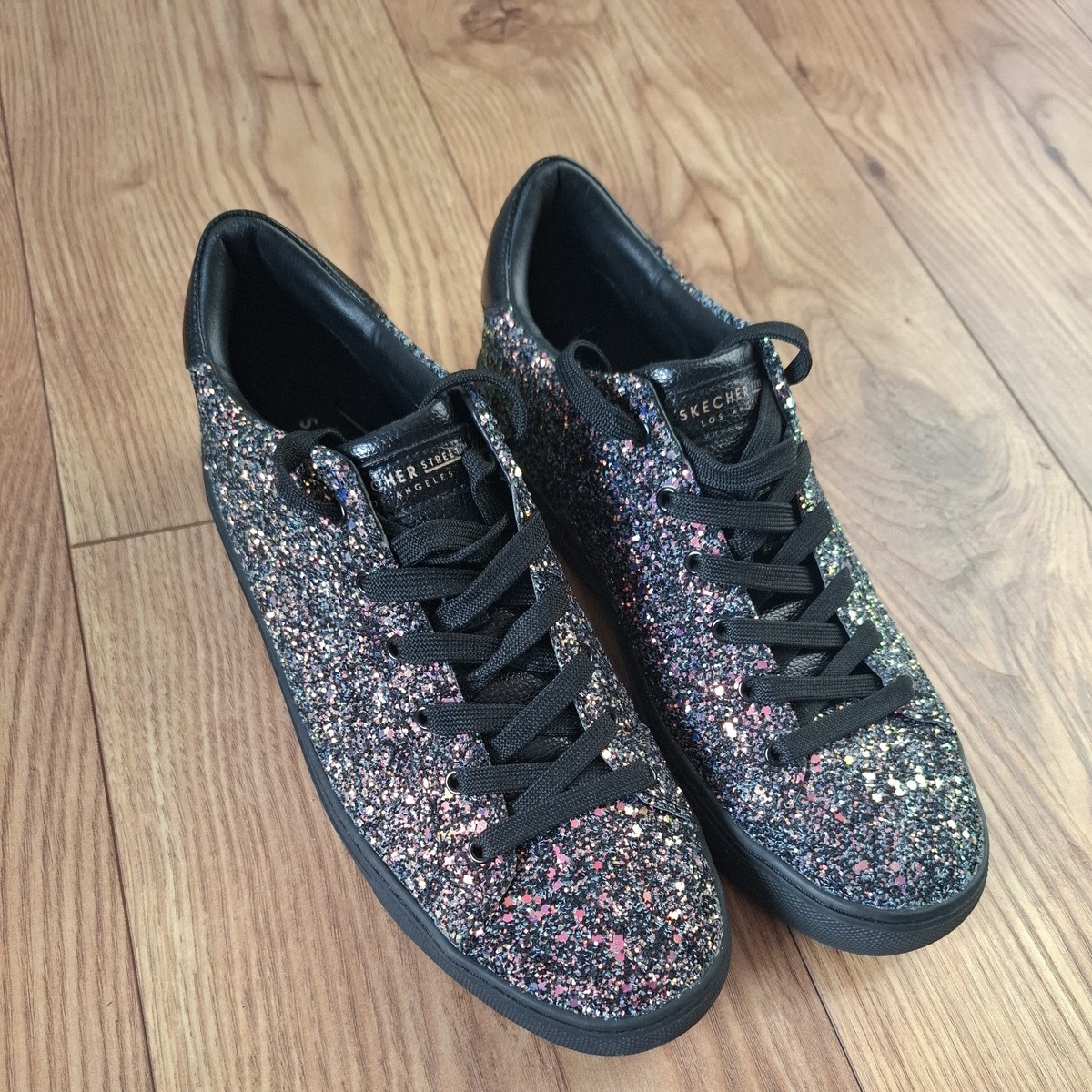 Skechers Street Los Angeles Black Sparkle Glitter Memory Foam Size