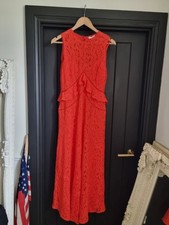 Warehouse Orange/Red Lace Maxi Dress Size UK 10