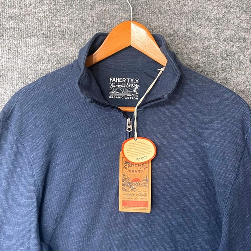 Faherty Sunwashed Slub Quarter Zip Mens M Faded Navy Heather Organic Cotton NEW