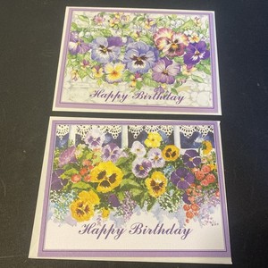 2 Birthday Greeting Cards, Envelopes & Env. Seals –Both Have Pretty Flowers