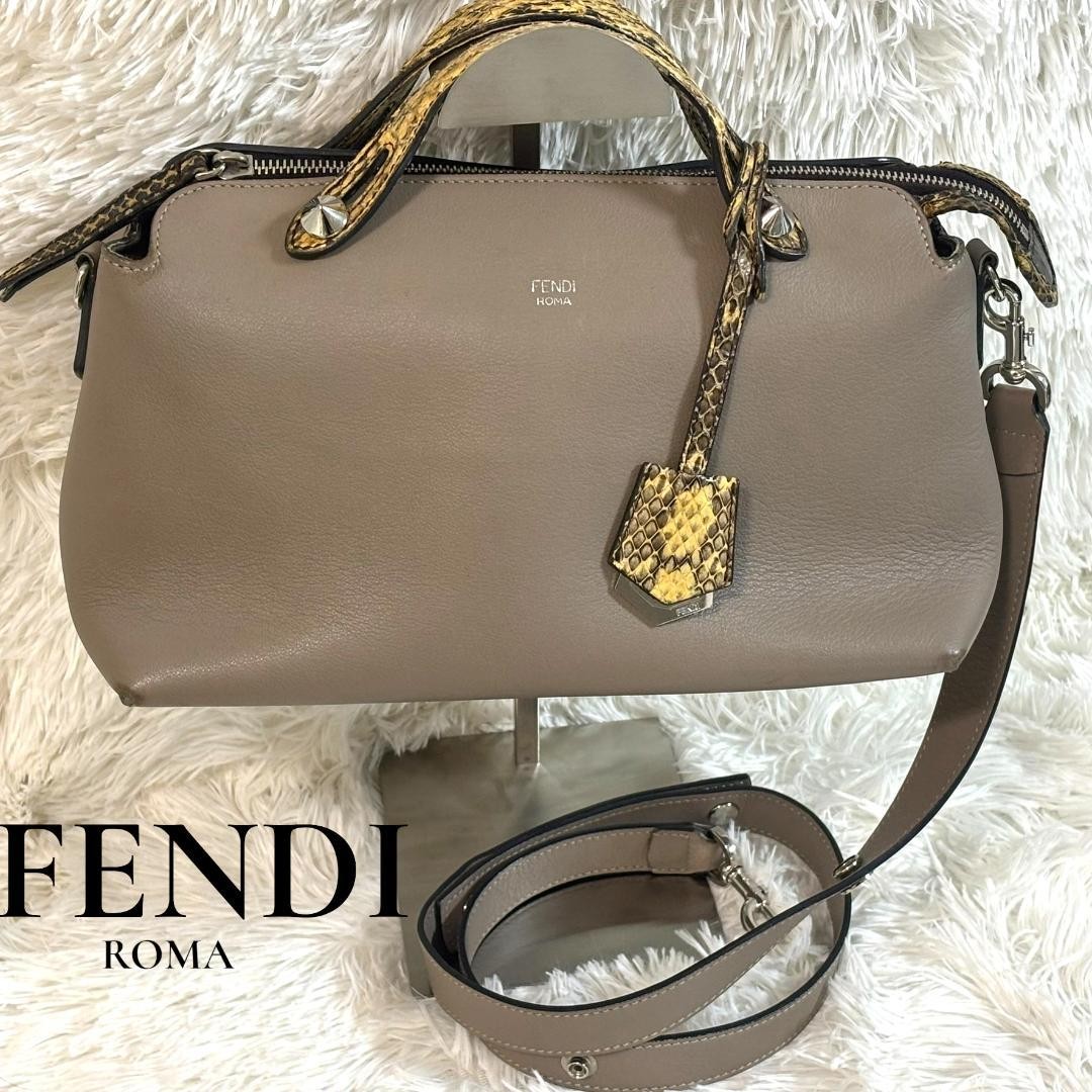 FENDI Visaway Python Shoulder Bag Gray Leather Me… - image 1