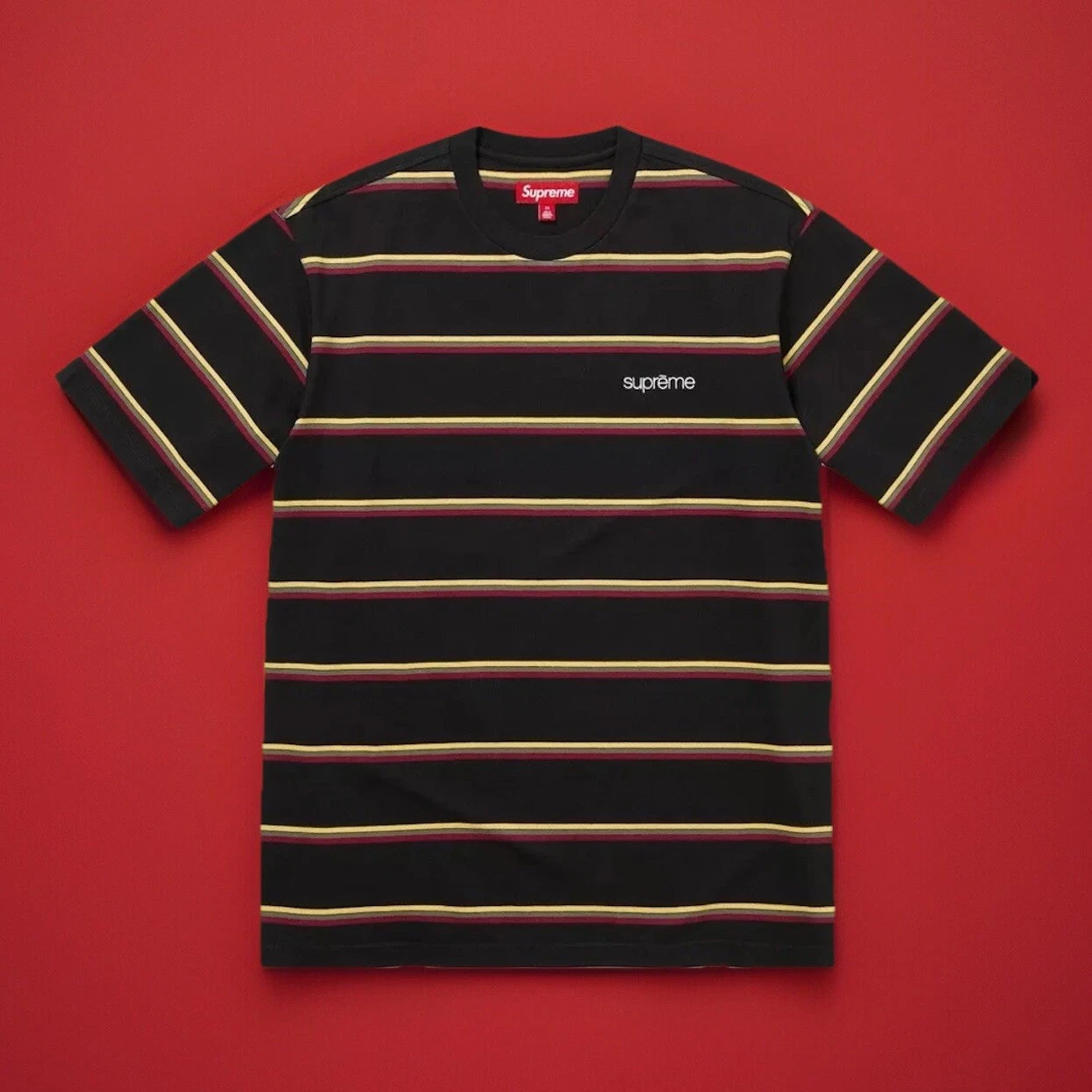 Supreme NY FW24 Stripe S/S Crew T Shirt • Noir • Taille Large • Neuf