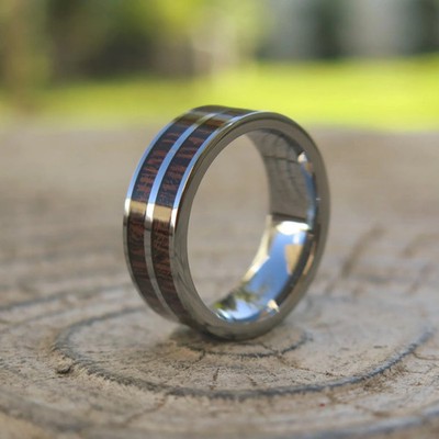 Hawaii Hawaiian Design Jewelry Wood Titanium Wedding Ring Band 8mm CRN-1001-08