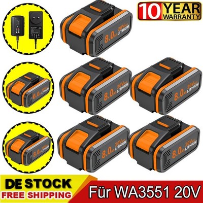 1/5 Für Worx 8000mAh 20V MAX 8,0Ah Akku Original Ersatzakku WA3553 WA3556 WA3551