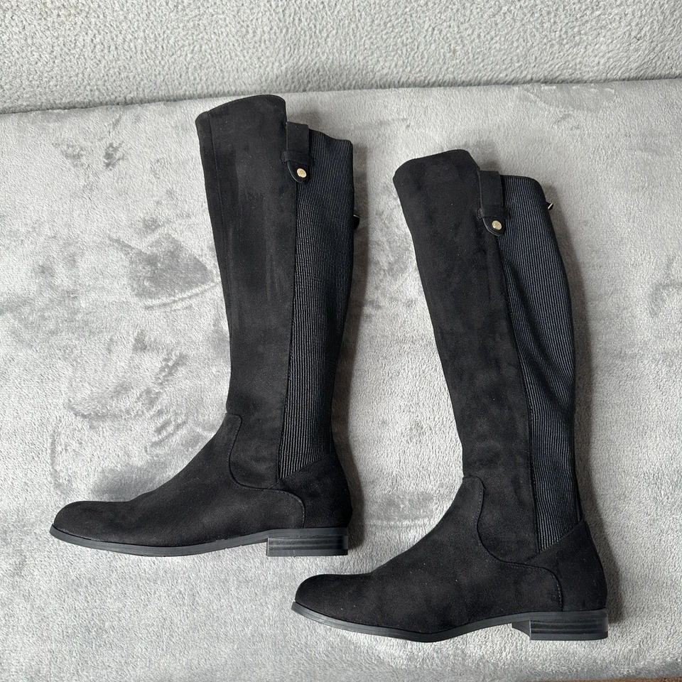 Kenneth Cole Reaction WES Botas hasta la rodilla negras elásticas para mujer 6,5 M cremallera plana Foto 2 de 4