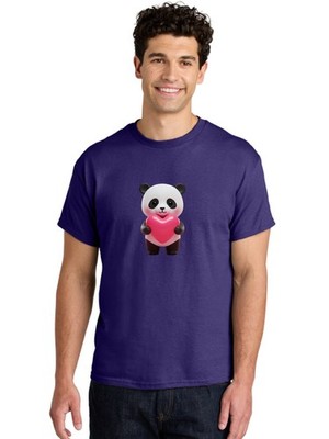 Panda-Hugging-Heart Mens Graphic Tee, 100% Cotton, Casual Summer Wear