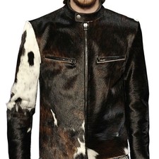 Men's Real Cowhide HairOn Pony Skin Leather Jacket Western Cowboy Style Handmade
