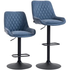 HOMCOM PU Leather Padded Bar Stools Set of 2 with Metal Base, Dark Blue