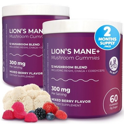 2-Pack Lion s Mane Mushroom Gummies 300mg   Brain Focus & Immune Support 60ct