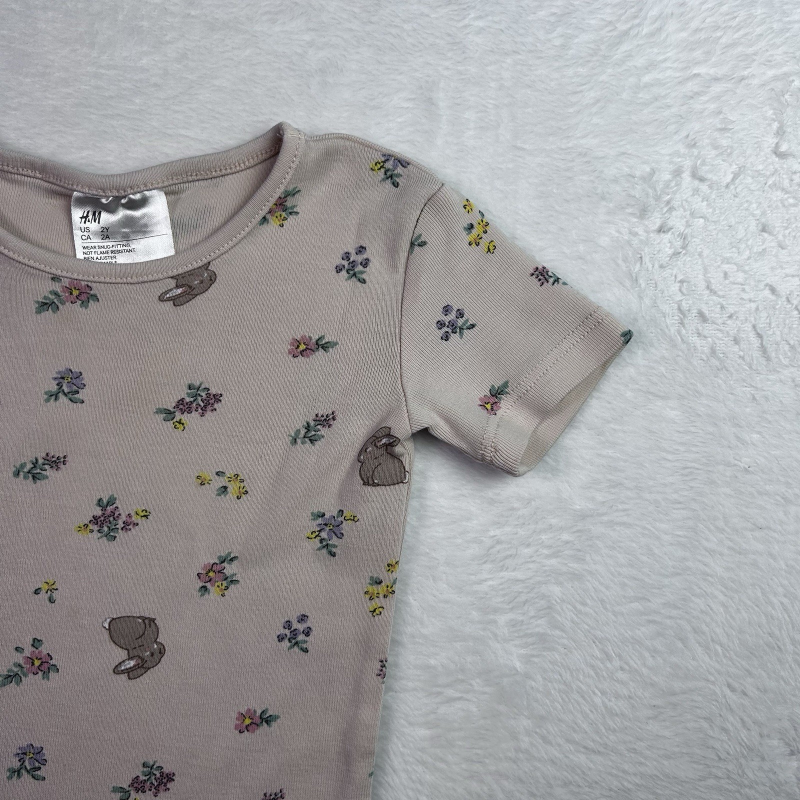 H&M T Shirt Toddler Girls 2Y Taupe Bunny Floral Short Sleeve Cotton thumbnail 14