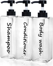 Shampoo Dispenser Refillable Shampoo  Conditioner Bottles Clear Set of 3 21oz