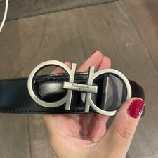 Salvatore Ferragamo Men's Double Gancini Buckle Leather Belt