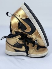 Nike Jordan 1 Mid Shoes Toddler 7C Black Gold Metallic Basketball Sneakers