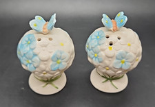 Vintage Enesco Flower Bunch Butterfly Salt and Pepper Shakers Ceramic