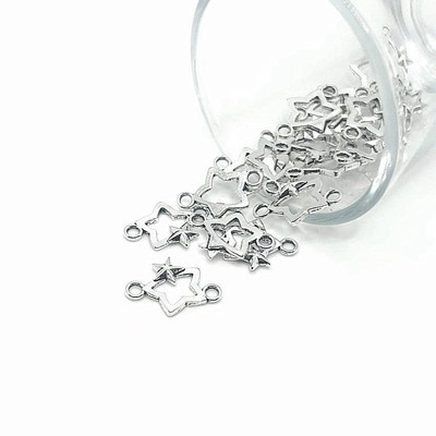 Celestial Silver Star Connector Charm, 18x12mm - US Seller