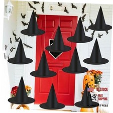 12pcs Halloween Costume Witch Hat,Black Witch Hat with Hanging Rope for