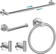 5 Pcs Silver Bathroom Hardware Set Stainless Steel Towel Bar Towel Racks Hooks