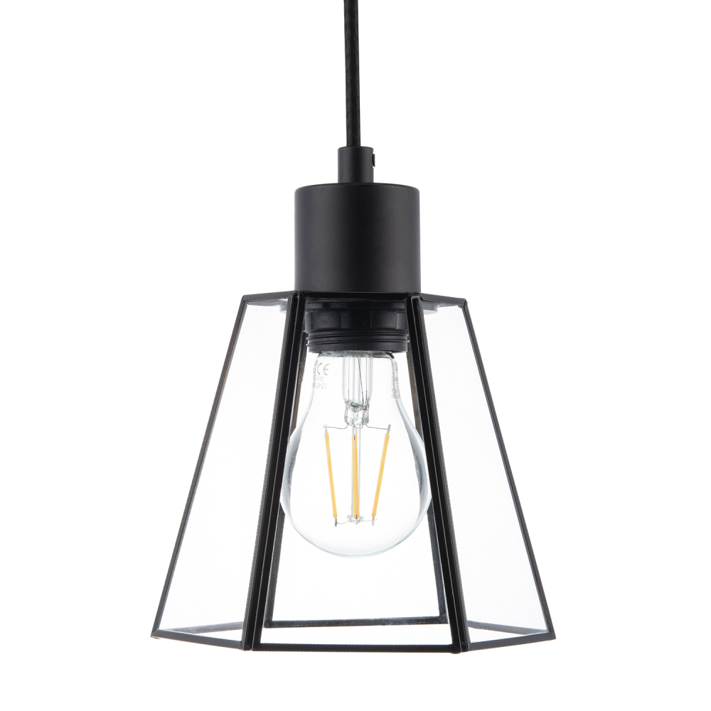 Industrial Lantern Pendant Lamp Shade in Matte Black with Clear Glass by Happ...