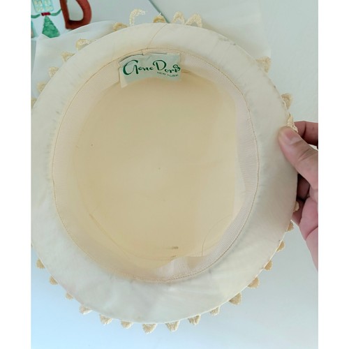 VTG 50s Girl’s Cream Satin Hat Lace Bow Gene Doris Formal Easter Wedding - Picture 3 of 6