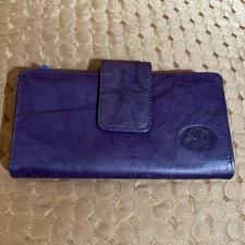 Buxton Vintage Leather Snap Wallet Billfold Bi-Fold Purple Card ID Holder W/zip