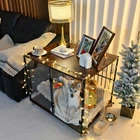 Tempered Glass Dog Crate Furniture End Table Pet Cannels Lockable & Ventilated