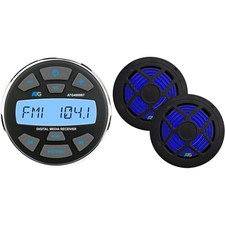 ATG Marine Audio Bundle Gauge Mount Radio with Bluetooth and 6.5" Black Marin...