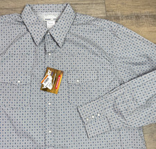 Wrangler Men's Shirt Gray Blue Aztec Pearl Snap 2XL Western Firm Finish Work NWT
