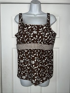 Lands’ End Swim Top Brown Floral 16 Underwire Underwire Wide Straps