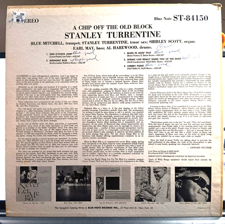Stanley Turrentine-A Chip Off The Old Block-Blue Note 84150- VANGELDER - Image 2 of 4