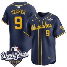 Men's 9 Uecker Milwaukee Navy 2026 World Series Stitched Baseball Jersey