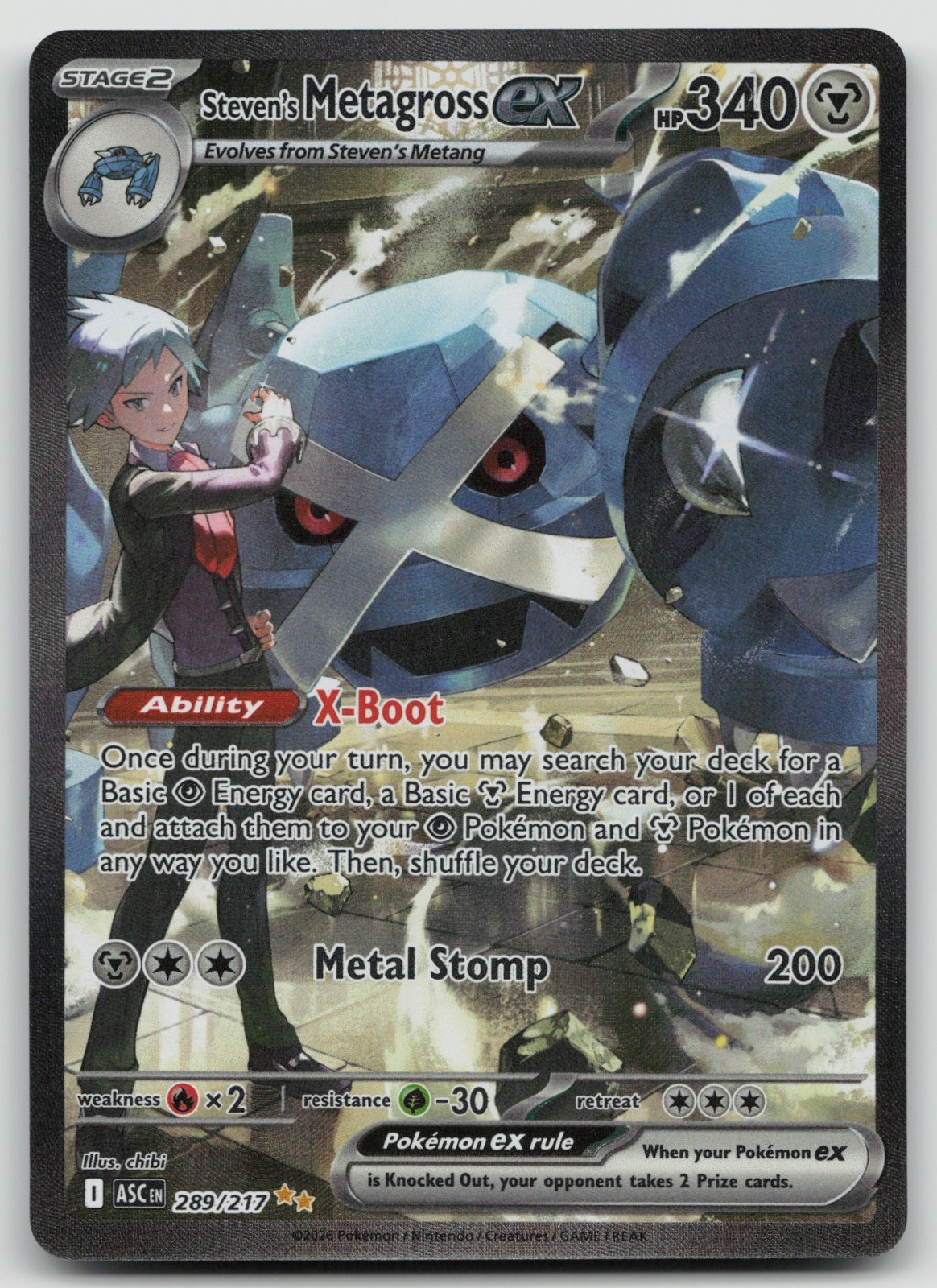 Pokemon Ascended Heroes Steven's Metagross ex #289 Special Illustration Rare NM