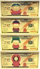 South Park Cartman Stan Kyle Kenny $100 Dollars 24K Gold Plated Bills Set - XS31