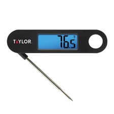 Taylor Stainless Steel Digital Foldable Probe Meat Thermometer with Blue Backli
