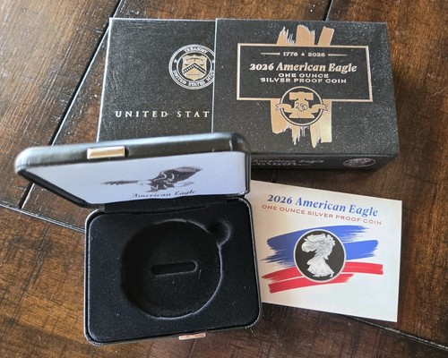 1776-2026 Dual Date Proof $1 American Silver Eagle Box & COA | No Coin