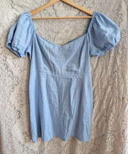 Nasty Gal Light Blue Puff Sleeve V-Neck Lace-Up Short A-Line Dress Size 10