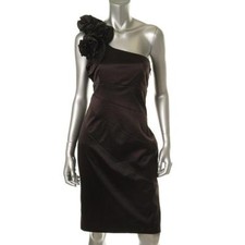 Jessica Simpson ~ Black Satin One Shoulder Rosette Sheath Party Dress 6 NEW $158