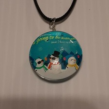 CHRISTMAS SNOWMANS Double sided Pendant Charm /17" 2" chain Necklace Rope